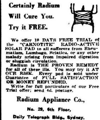 Radium 'pad' for rhueumetism