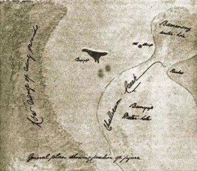 Diagram of the site of the Challicum geoglyph, 1867 by J.W. Scott