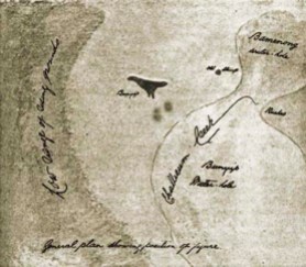 Diagram of the site of the Challicum geoglyph, 1867 by J.W. Scott